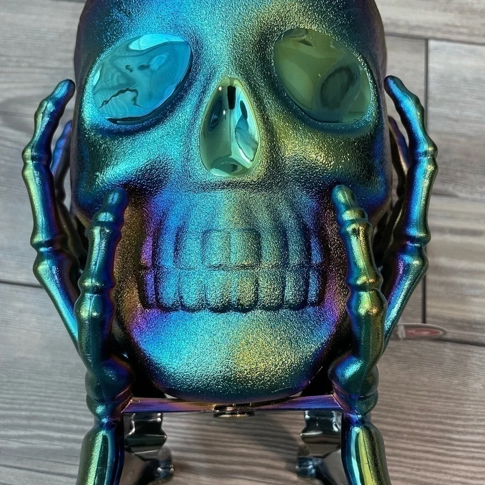 NWT Halloween Candy Dish Iridescent Skull Candy Dish Halloween Decor Bowl